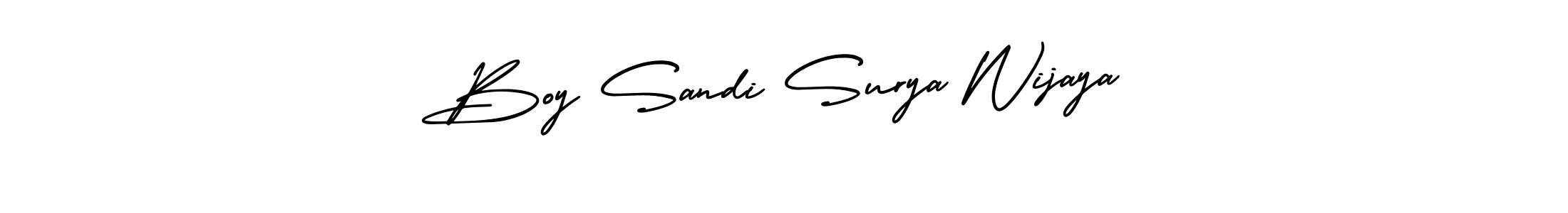 The best way (AmerikaSignatureDemo-Regular) to make a short signature is to pick only two or three words in your name. The name Boy Sandi Surya Wijaya include a total of six letters. For converting this name. Boy Sandi Surya Wijaya signature style 3 images and pictures png