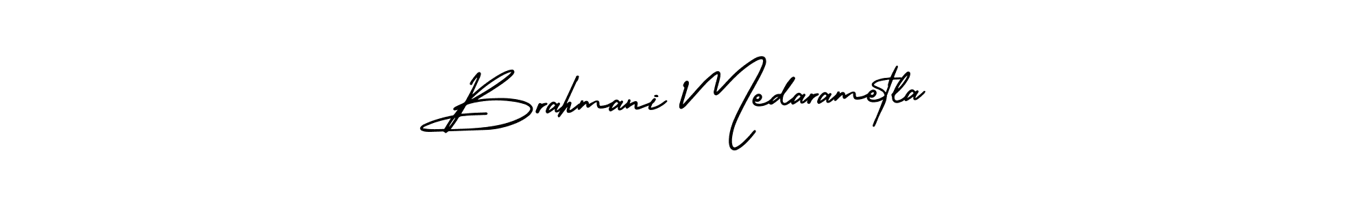 This is the best signature style for the Brahmani Medarametla name. Also you like these signature font (AmerikaSignatureDemo-Regular). Mix name signature. Brahmani Medarametla signature style 3 images and pictures png