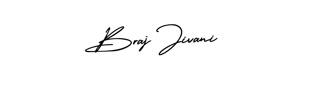 You should practise on your own different ways (AmerikaSignatureDemo-Regular) to write your name (Braj Jivani) in signature. don't let someone else do it for you. Braj Jivani signature style 3 images and pictures png