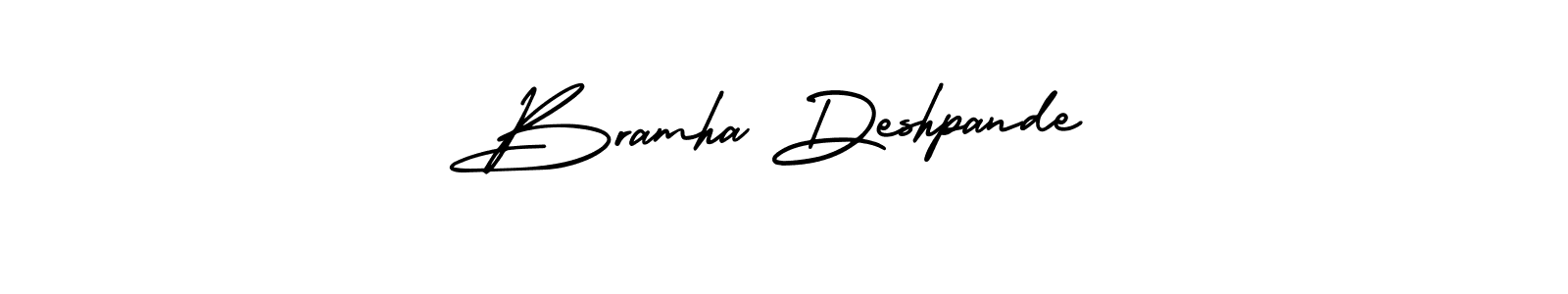 You should practise on your own different ways (AmerikaSignatureDemo-Regular) to write your name (Bramha Deshpande) in signature. don't let someone else do it for you. Bramha Deshpande signature style 3 images and pictures png