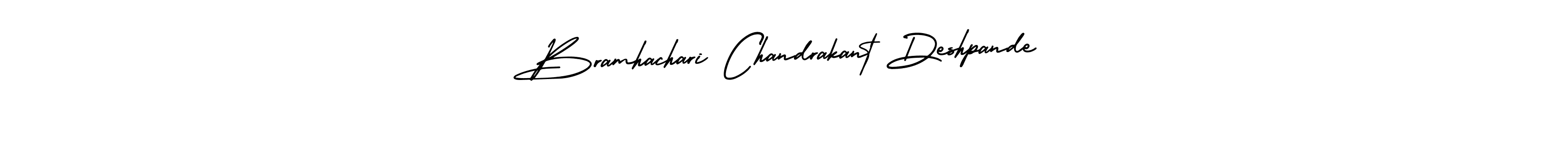 The best way (AmerikaSignatureDemo-Regular) to make a short signature is to pick only two or three words in your name. The name Bramhachari Chandrakant Deshpande include a total of six letters. For converting this name. Bramhachari Chandrakant Deshpande signature style 3 images and pictures png