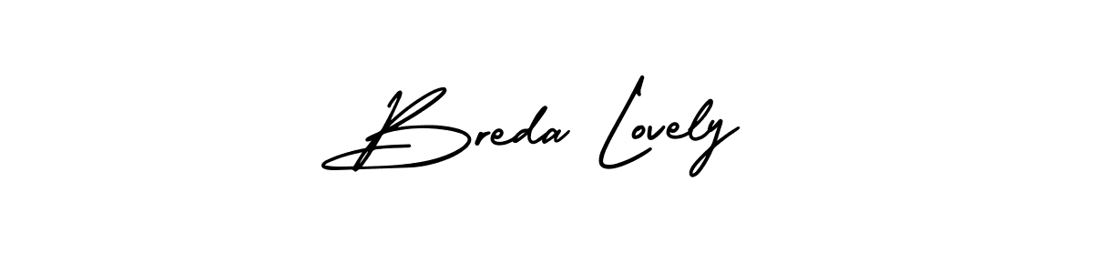 How to make Breda Lovely name signature. Use AmerikaSignatureDemo-Regular style for creating short signs online. This is the latest handwritten sign. Breda Lovely signature style 3 images and pictures png