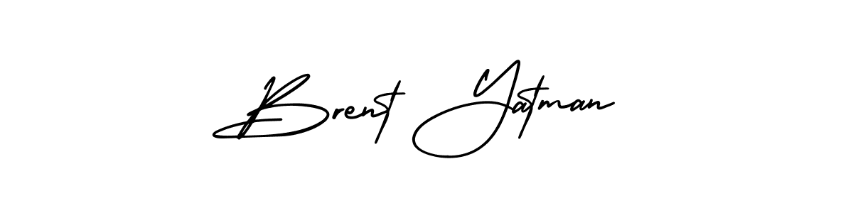 You should practise on your own different ways (AmerikaSignatureDemo-Regular) to write your name (Brent Yatman) in signature. don't let someone else do it for you. Brent Yatman signature style 3 images and pictures png