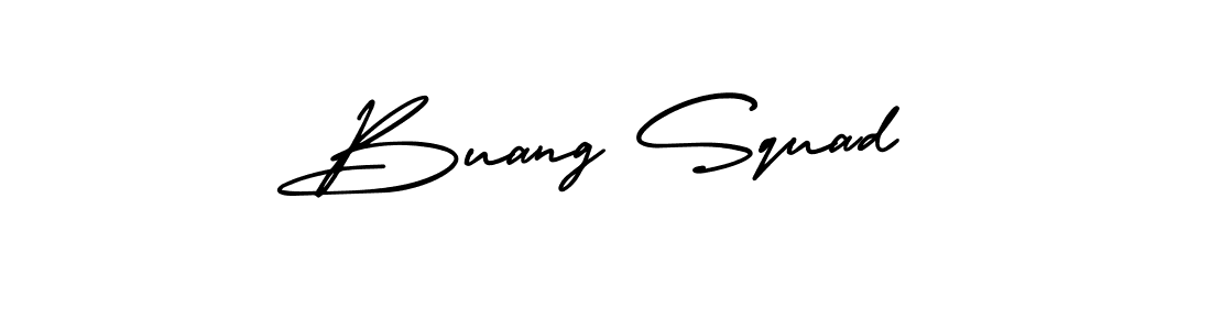 You should practise on your own different ways (AmerikaSignatureDemo-Regular) to write your name (Buang Squad) in signature. don't let someone else do it for you. Buang Squad signature style 3 images and pictures png