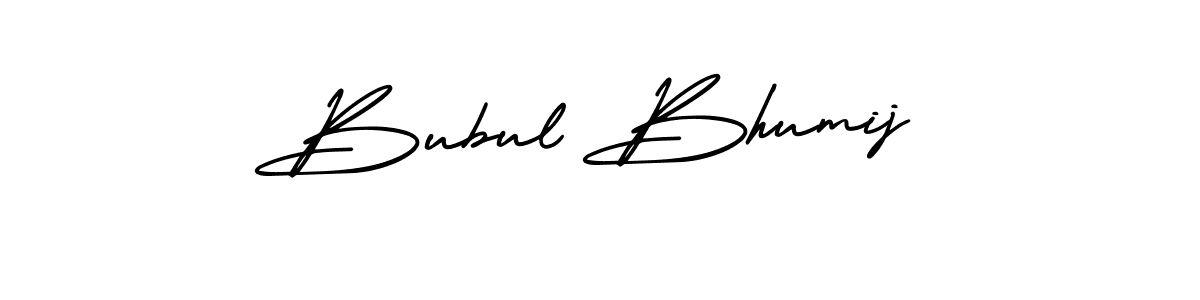 The best way (AmerikaSignatureDemo-Regular) to make a short signature is to pick only two or three words in your name. The name Bubul Bhumij include a total of six letters. For converting this name. Bubul Bhumij signature style 3 images and pictures png