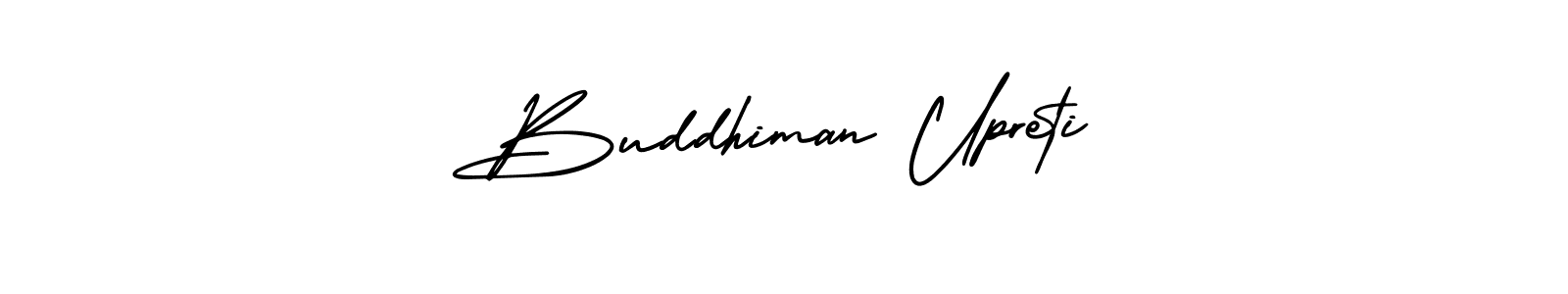 The best way (AmerikaSignatureDemo-Regular) to make a short signature is to pick only two or three words in your name. The name Buddhiman Upreti include a total of six letters. For converting this name. Buddhiman Upreti signature style 3 images and pictures png