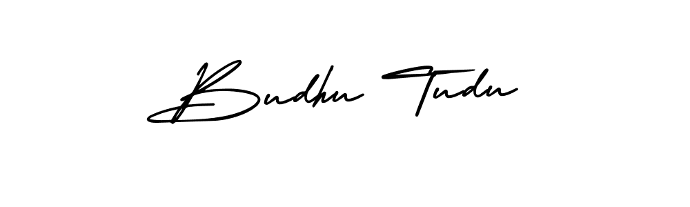 The best way (AmerikaSignatureDemo-Regular) to make a short signature is to pick only two or three words in your name. The name Budhu Tudu include a total of six letters. For converting this name. Budhu Tudu signature style 3 images and pictures png