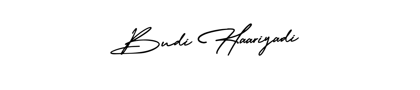 The best way (AmerikaSignatureDemo-Regular) to make a short signature is to pick only two or three words in your name. The name Budi Haariyadi include a total of six letters. For converting this name. Budi Haariyadi signature style 3 images and pictures png