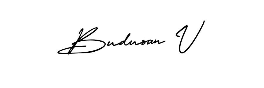 Budusan V stylish signature style. Best Handwritten Sign (AmerikaSignatureDemo-Regular) for my name. Handwritten Signature Collection Ideas for my name Budusan V. Budusan V signature style 3 images and pictures png