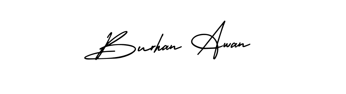 The best way (AmerikaSignatureDemo-Regular) to make a short signature is to pick only two or three words in your name. The name Burhan Awan include a total of six letters. For converting this name. Burhan Awan signature style 3 images and pictures png