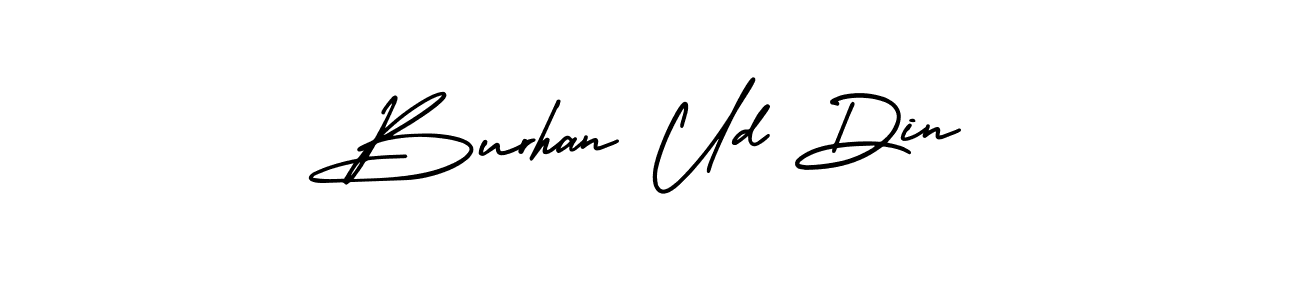 The best way (AmerikaSignatureDemo-Regular) to make a short signature is to pick only two or three words in your name. The name Burhan Ud Din include a total of six letters. For converting this name. Burhan Ud Din signature style 3 images and pictures png