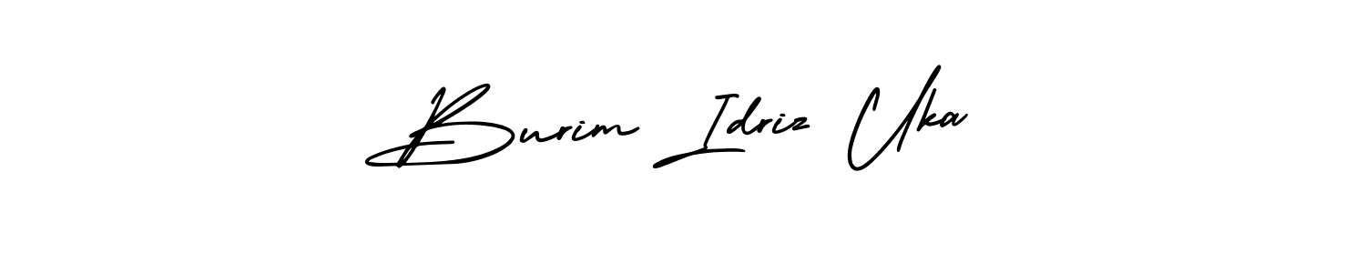 You should practise on your own different ways (AmerikaSignatureDemo-Regular) to write your name (Burim Idriz Uka) in signature. don't let someone else do it for you. Burim Idriz Uka signature style 3 images and pictures png