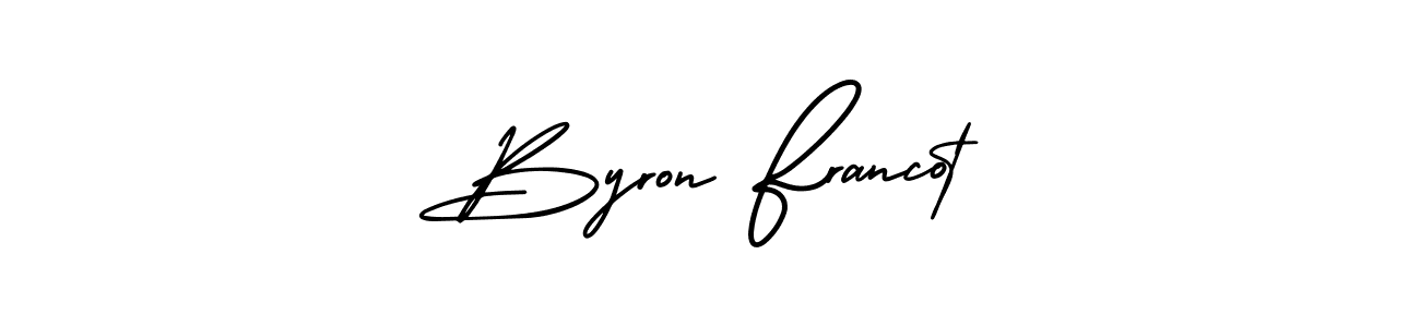 The best way (AmerikaSignatureDemo-Regular) to make a short signature is to pick only two or three words in your name. The name Byron Francot include a total of six letters. For converting this name. Byron Francot signature style 3 images and pictures png