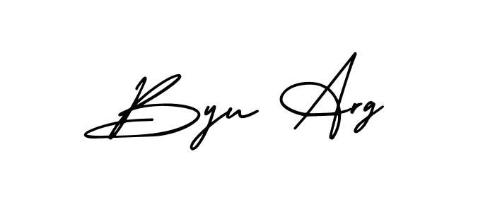 The best way (AmerikaSignatureDemo-Regular) to make a short signature is to pick only two or three words in your name. The name Byu Arg include a total of six letters. For converting this name. Byu Arg signature style 3 images and pictures png