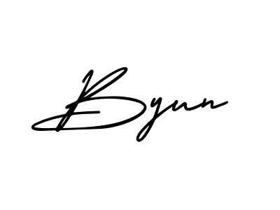 Use a signature maker to create a handwritten signature online. With this signature software, you can design (AmerikaSignatureDemo-Regular) your own signature for name Byun. Byun signature style 3 images and pictures png