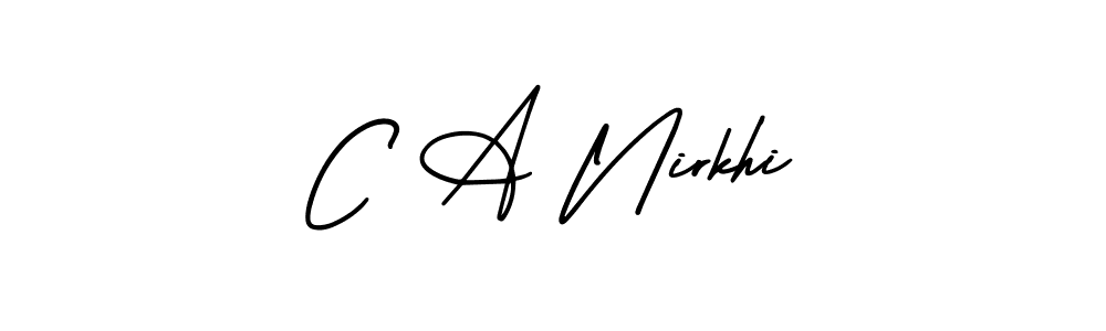 The best way (AmerikaSignatureDemo-Regular) to make a short signature is to pick only two or three words in your name. The name C A Nirkhi include a total of six letters. For converting this name. C A Nirkhi signature style 3 images and pictures png