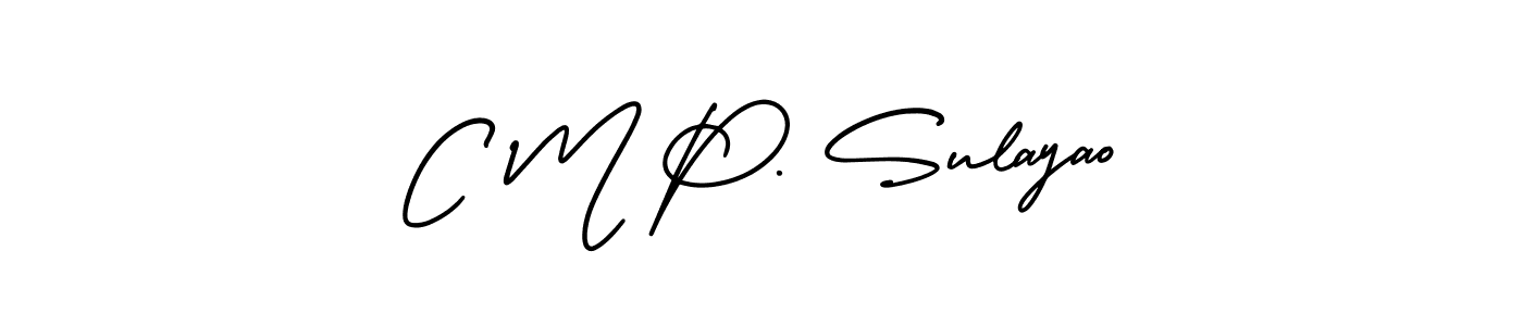 This is the best signature style for the C M P. Sulayao name. Also you like these signature font (AmerikaSignatureDemo-Regular). Mix name signature. C M P. Sulayao signature style 3 images and pictures png