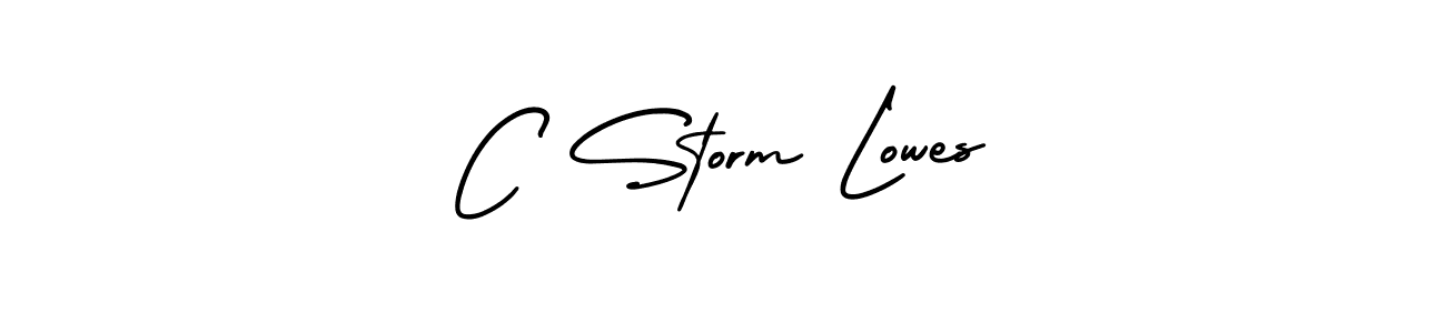 The best way (AmerikaSignatureDemo-Regular) to make a short signature is to pick only two or three words in your name. The name C Storm Lowes include a total of six letters. For converting this name. C Storm Lowes signature style 3 images and pictures png