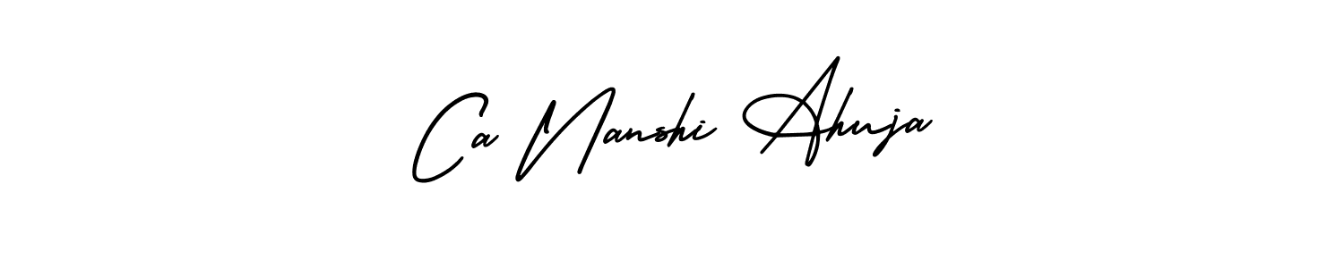 The best way (AmerikaSignatureDemo-Regular) to make a short signature is to pick only two or three words in your name. The name Ca Nanshi Ahuja include a total of six letters. For converting this name. Ca Nanshi Ahuja signature style 3 images and pictures png