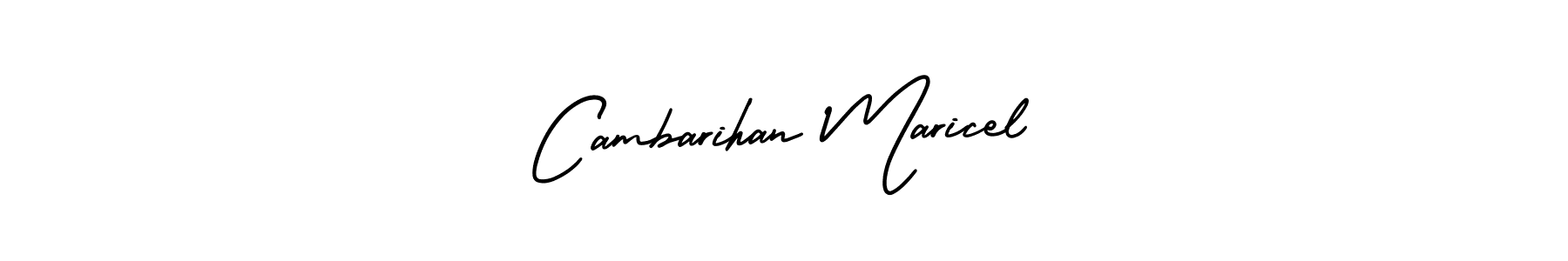 The best way (AmerikaSignatureDemo-Regular) to make a short signature is to pick only two or three words in your name. The name Cambarihan Maricel include a total of six letters. For converting this name. Cambarihan Maricel signature style 3 images and pictures png