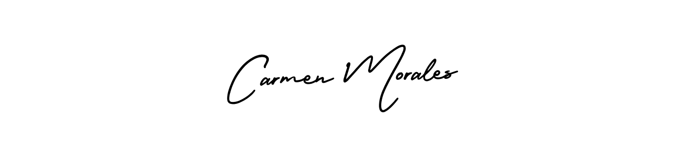 You should practise on your own different ways (AmerikaSignatureDemo-Regular) to write your name (Carmen Morales) in signature. don't let someone else do it for you. Carmen Morales signature style 3 images and pictures png