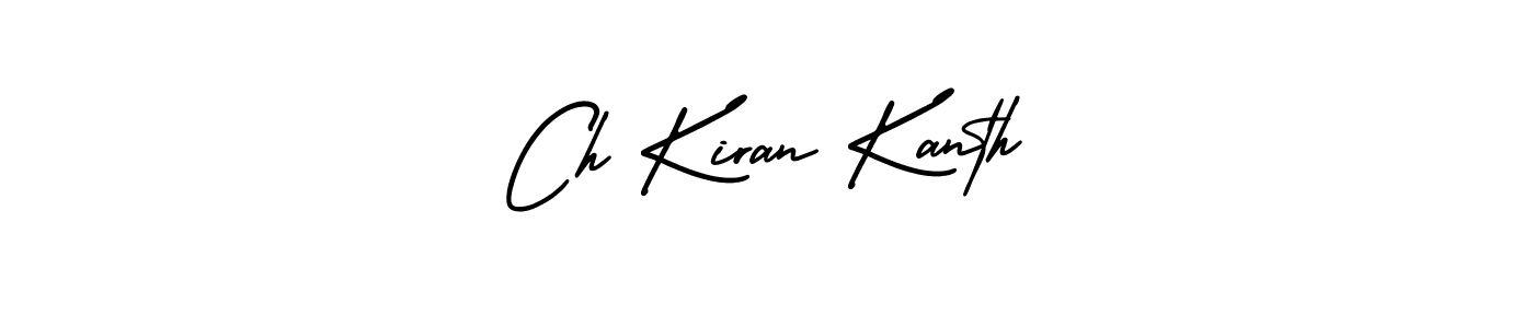 The best way (AmerikaSignatureDemo-Regular) to make a short signature is to pick only two or three words in your name. The name Ch Kiran Kanth include a total of six letters. For converting this name. Ch Kiran Kanth signature style 3 images and pictures png