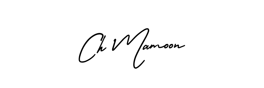 The best way (AmerikaSignatureDemo-Regular) to make a short signature is to pick only two or three words in your name. The name Ch Mamoon include a total of six letters. For converting this name. Ch Mamoon signature style 3 images and pictures png