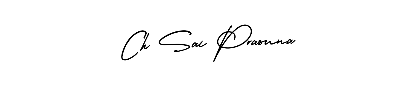 You should practise on your own different ways (AmerikaSignatureDemo-Regular) to write your name (Ch Sai Prasuna) in signature. don't let someone else do it for you. Ch Sai Prasuna signature style 3 images and pictures png