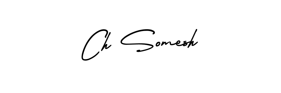 The best way (AmerikaSignatureDemo-Regular) to make a short signature is to pick only two or three words in your name. The name Ch Somesh include a total of six letters. For converting this name. Ch Somesh signature style 3 images and pictures png