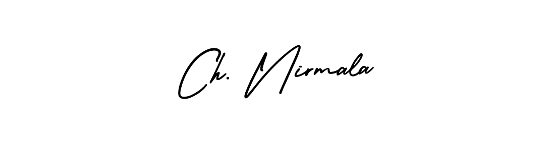 You should practise on your own different ways (AmerikaSignatureDemo-Regular) to write your name (Ch. Nirmala) in signature. don't let someone else do it for you. Ch. Nirmala signature style 3 images and pictures png