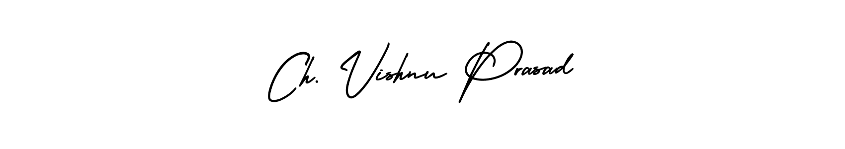 You should practise on your own different ways (AmerikaSignatureDemo-Regular) to write your name (Ch. Vishnu Prasad) in signature. don't let someone else do it for you. Ch. Vishnu Prasad signature style 3 images and pictures png