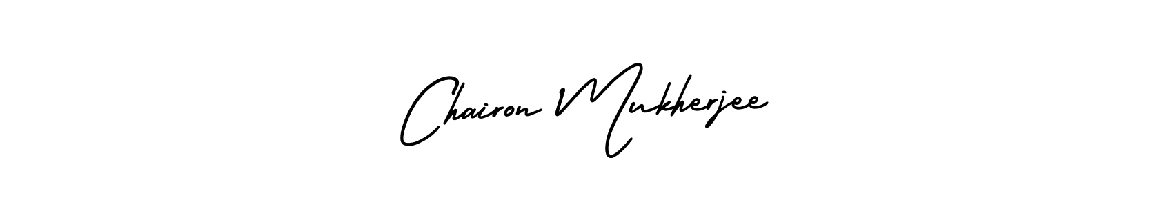 You should practise on your own different ways (AmerikaSignatureDemo-Regular) to write your name (Chairon Mukherjee) in signature. don't let someone else do it for you. Chairon Mukherjee signature style 3 images and pictures png