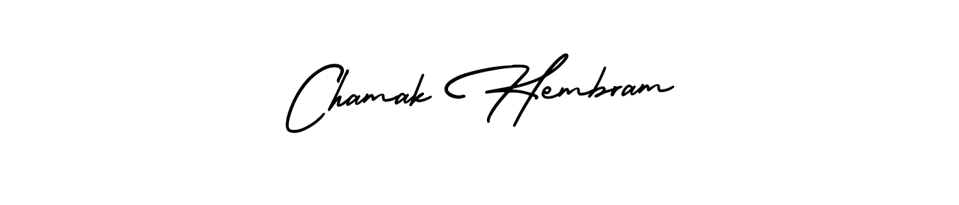 This is the best signature style for the Chamak Hembram name. Also you like these signature font (AmerikaSignatureDemo-Regular). Mix name signature. Chamak Hembram signature style 3 images and pictures png
