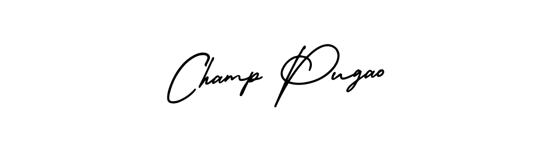 The best way (AmerikaSignatureDemo-Regular) to make a short signature is to pick only two or three words in your name. The name Champ Pugao include a total of six letters. For converting this name. Champ Pugao signature style 3 images and pictures png