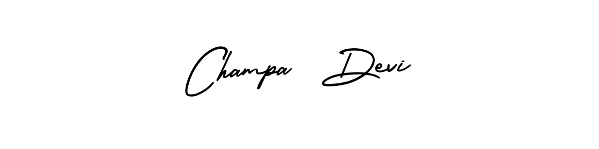 You should practise on your own different ways (AmerikaSignatureDemo-Regular) to write your name (Champa  Devi) in signature. don't let someone else do it for you. Champa  Devi signature style 3 images and pictures png