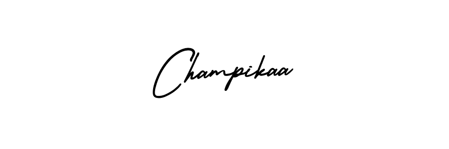 You should practise on your own different ways (AmerikaSignatureDemo-Regular) to write your name (Champikaa) in signature. don't let someone else do it for you. Champikaa signature style 3 images and pictures png