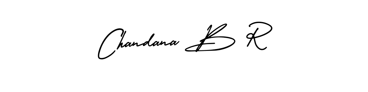 You should practise on your own different ways (AmerikaSignatureDemo-Regular) to write your name (Chandana B R) in signature. don't let someone else do it for you. Chandana B R signature style 3 images and pictures png