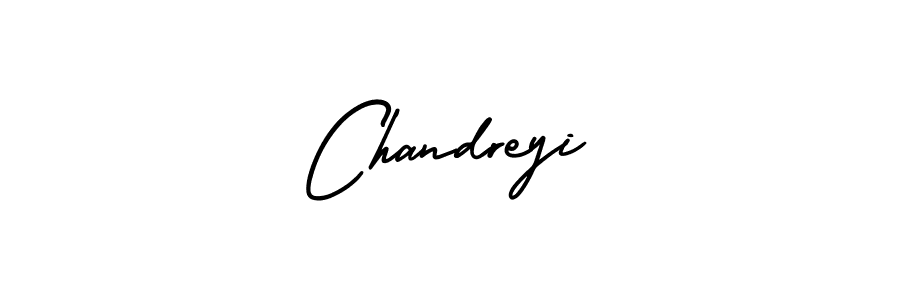 The best way (AmerikaSignatureDemo-Regular) to make a short signature is to pick only two or three words in your name. The name Chandreyi include a total of six letters. For converting this name. Chandreyi signature style 3 images and pictures png