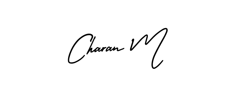 You should practise on your own different ways (AmerikaSignatureDemo-Regular) to write your name (Charan M) in signature. don't let someone else do it for you. Charan M signature style 3 images and pictures png