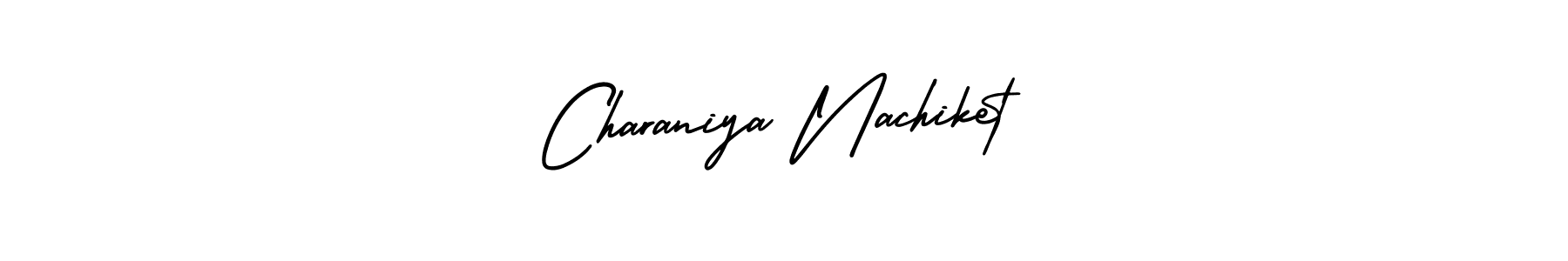 The best way (AmerikaSignatureDemo-Regular) to make a short signature is to pick only two or three words in your name. The name Charaniya Nachiket include a total of six letters. For converting this name. Charaniya Nachiket signature style 3 images and pictures png