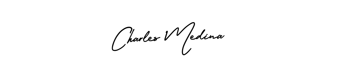 You should practise on your own different ways (AmerikaSignatureDemo-Regular) to write your name (Charles Medina) in signature. don't let someone else do it for you. Charles Medina signature style 3 images and pictures png