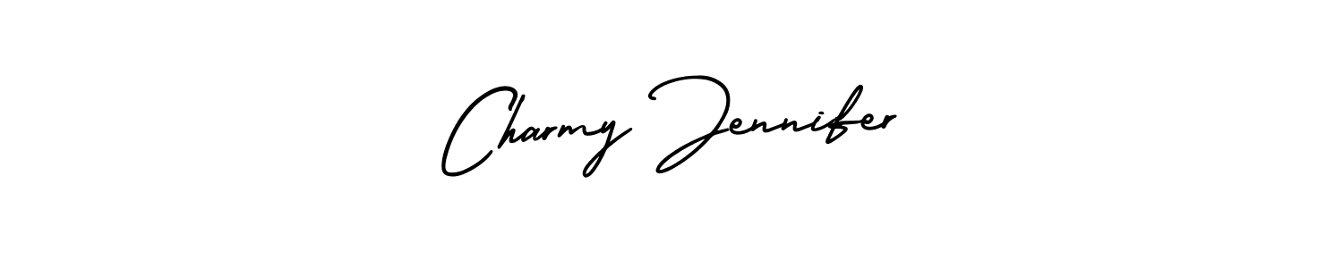 AmerikaSignatureDemo-Regular is a professional signature style that is perfect for those who want to add a touch of class to their signature. It is also a great choice for those who want to make their signature more unique. Get Charmy Jennifer name to fancy signature for free. Charmy Jennifer signature style 3 images and pictures png