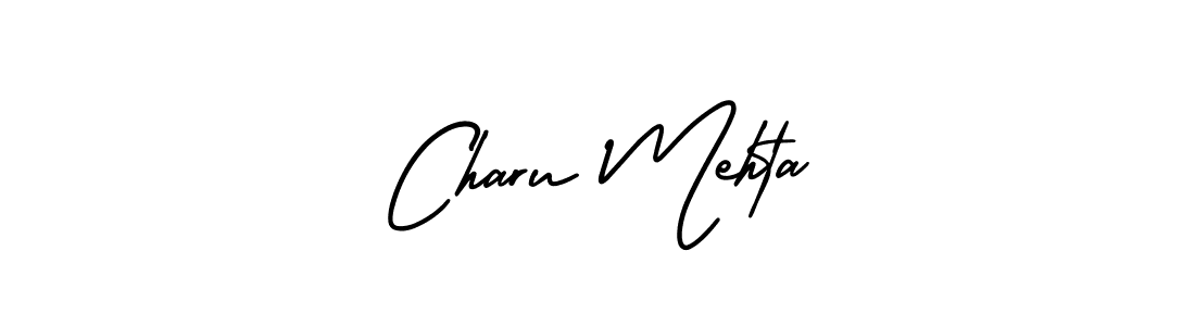 The best way (AmerikaSignatureDemo-Regular) to make a short signature is to pick only two or three words in your name. The name Charu Mehta include a total of six letters. For converting this name. Charu Mehta signature style 3 images and pictures png