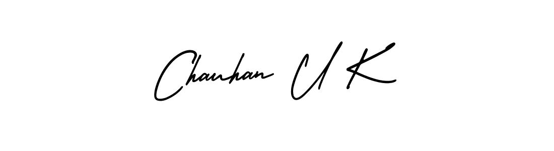 You should practise on your own different ways (AmerikaSignatureDemo-Regular) to write your name (Chauhan U K) in signature. don't let someone else do it for you. Chauhan U K signature style 3 images and pictures png