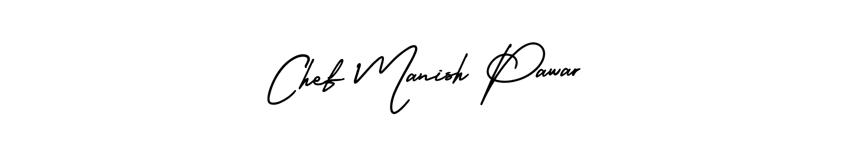 The best way (AmerikaSignatureDemo-Regular) to make a short signature is to pick only two or three words in your name. The name Chef Manish Pawar include a total of six letters. For converting this name. Chef Manish Pawar signature style 3 images and pictures png