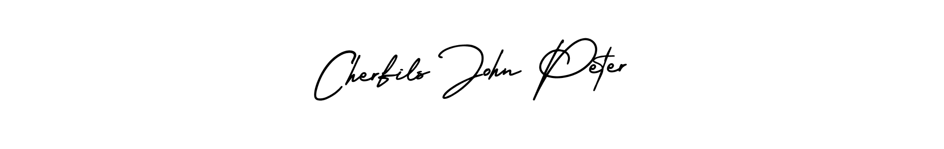 You should practise on your own different ways (AmerikaSignatureDemo-Regular) to write your name (Cherfils John Peter) in signature. don't let someone else do it for you. Cherfils John Peter signature style 3 images and pictures png