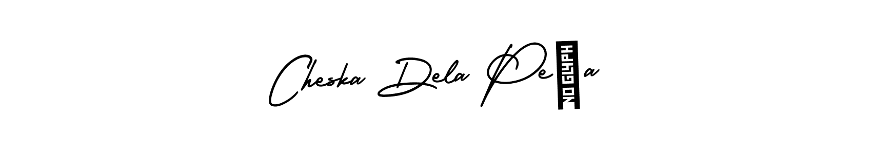 The best way (AmerikaSignatureDemo-Regular) to make a short signature is to pick only two or three words in your name. The name Cheska Dela Peña include a total of six letters. For converting this name. Cheska Dela Peña signature style 3 images and pictures png