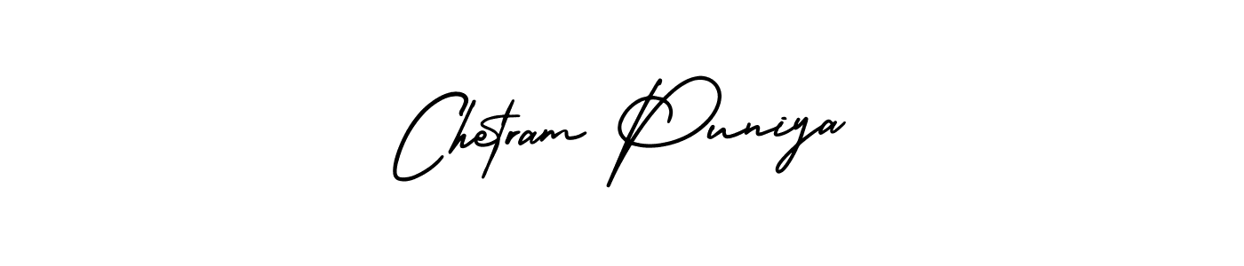 You should practise on your own different ways (AmerikaSignatureDemo-Regular) to write your name (Chetram Puniya) in signature. don't let someone else do it for you. Chetram Puniya signature style 3 images and pictures png