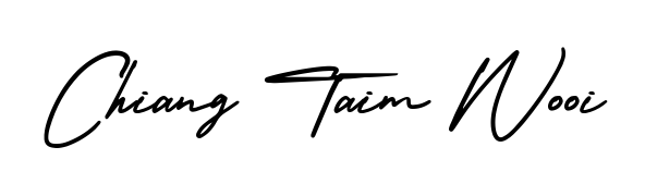 Designed for modern professionals: Chiang Taim Wooi name signature crafted with AmerikaSignatureDemo-Regular script. Ready for digital PDF workflows. Chiang Taim Wooi signature style 3 images and pictures png
