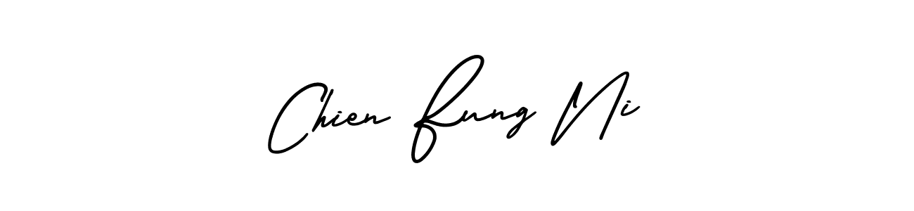 You should practise on your own different ways (AmerikaSignatureDemo-Regular) to write your name (Chien Fung Ni) in signature. don't let someone else do it for you. Chien Fung Ni signature style 3 images and pictures png